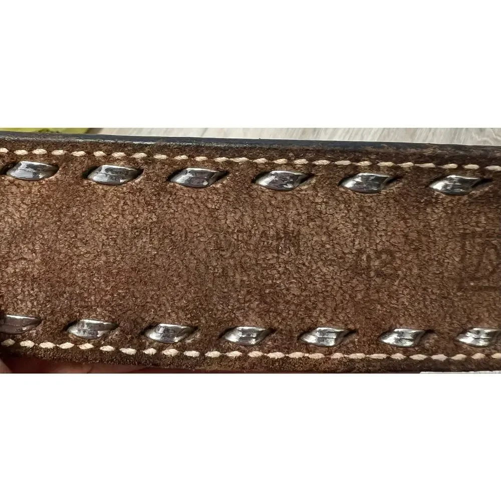 Vintage Dun Dee Size 42 Tooled Leather Eagle Western Cowboy Belt Silver Lacing